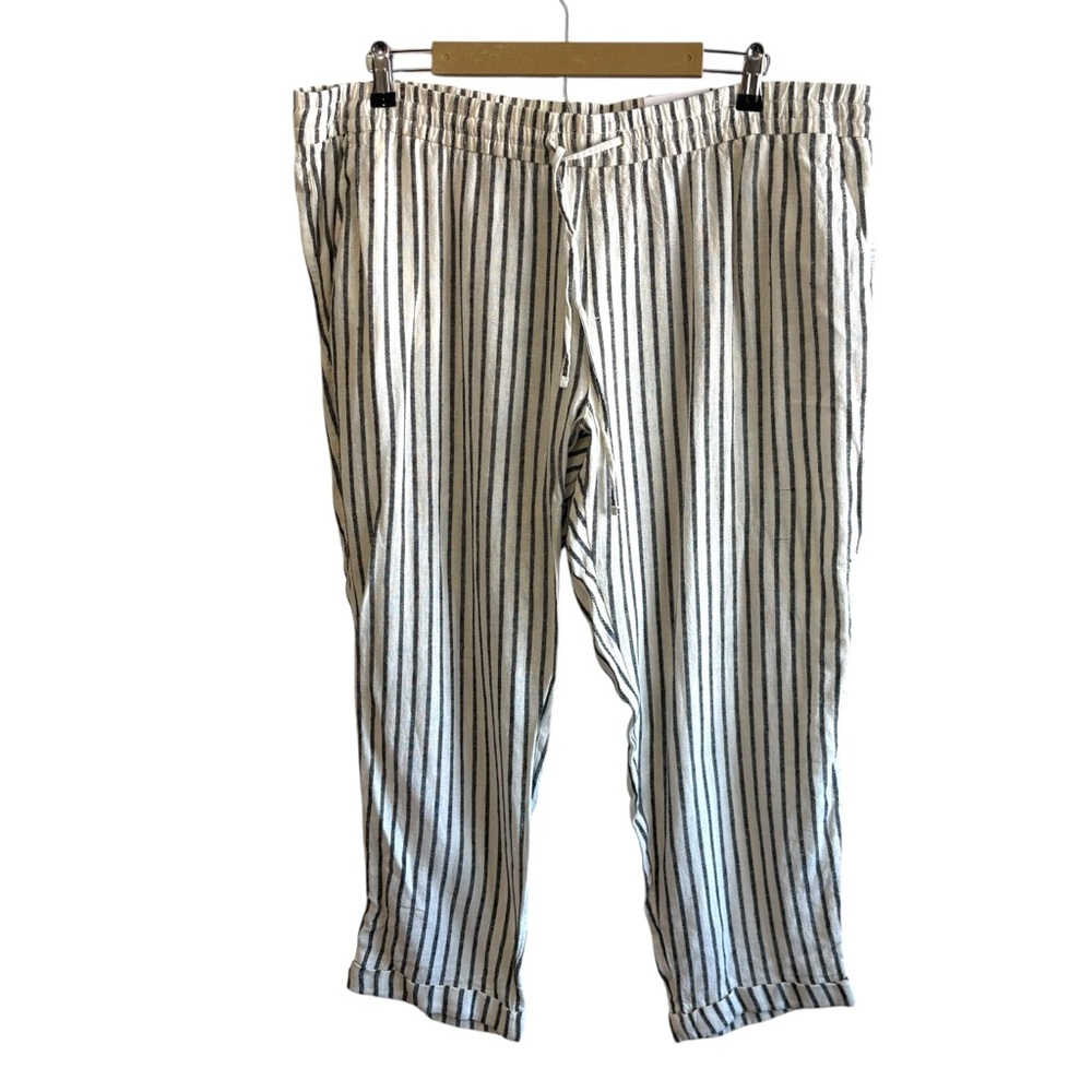 NEW Old Navy Size XL White Black Striped Linen Cropped Pants Beach Resortwear